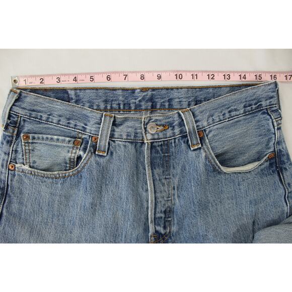 Levi’s 501 Button Fly Jeans Men’s 33x29 Light Wash Straight Fit Haiti - Picture 12 of 15